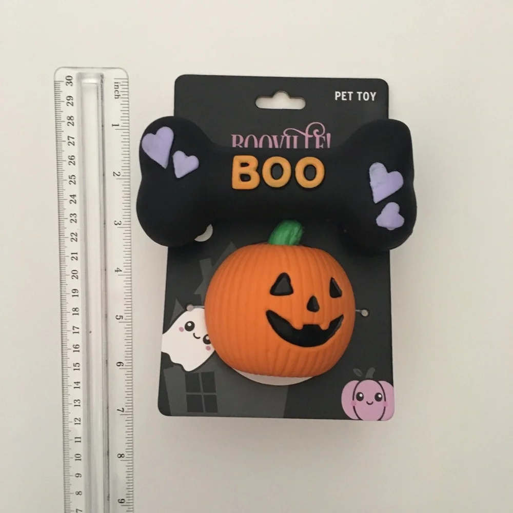 Dog Toys 2 Latex Halloween Pumpkin & 'BOO' Bone Toy Black & Orange NEW Booville
